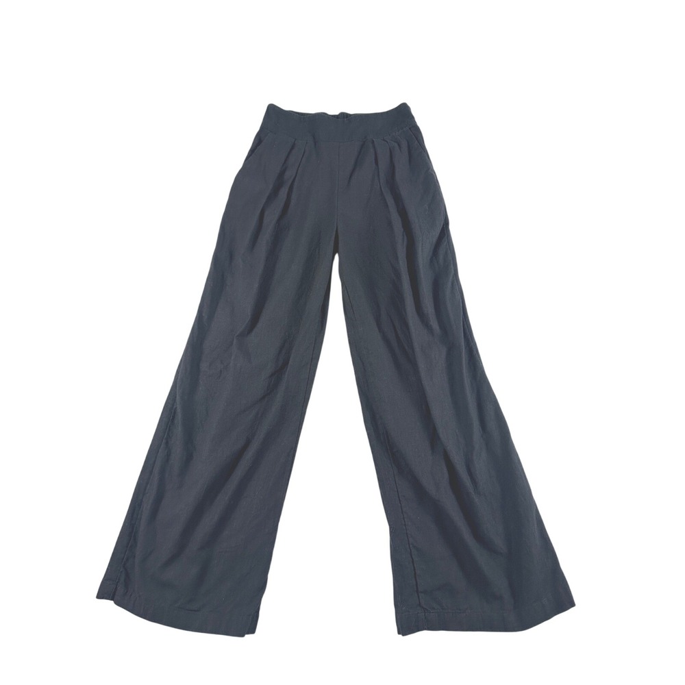 Abercrombie‎ & Fitch Womens Black Linen Blend Wide Leg Pleated Pants Size Small